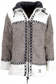 Tailliert gestrickte Wolljacke mit abnehmbarer Kapuze und Innenfutter Tailliert gestrickte Wolljacke mit abnehmbarer Kapuze und Innenfutter